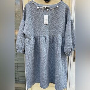 NWT Simply Southern Women's Sheath Dress Quilted 3/4 Sleeve Gray Size Medium